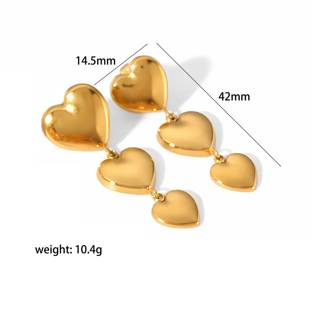 1 par de aretes de botón de acero inoxidable chapados en oro de 18 quilates con forma de corazón brillante de estilo clásico simple para mujer h5 Imagen2